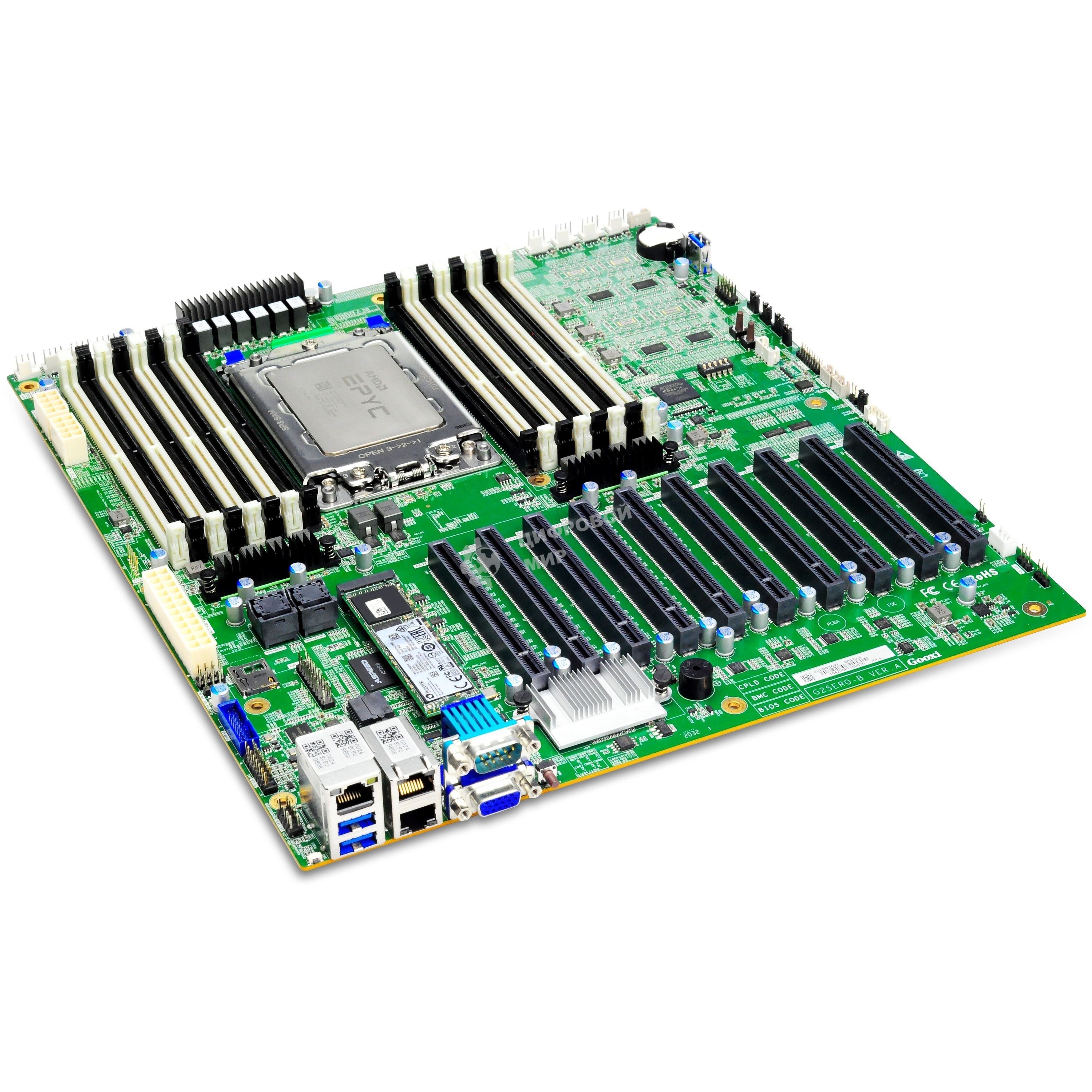 Материнская плата серверная Gooxi G2SERO-B-PK2, SP3, AMD EPYC, 16xDDR4, 2xMiniSAS HD, 1xM.2, 4xPCIe 3.0 x16, 6xPCIe 3.0 x8, 1xVGA, 2x1Gb LAN, 2xUSB-A 5Gbps, 1x3.5 мм, 7.1, E-ATX