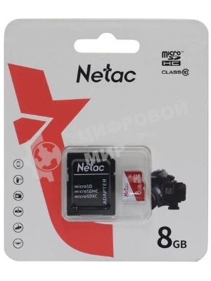 Флеш карта Netac P500 ECO MicroSDHC 8Gb C10 NT02P500ECO-008G-R,, адаптер в комплекте