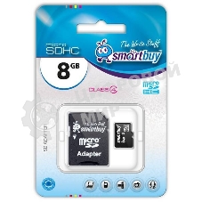 Флеш карта microSD 8Gb, Smartbuy microSDHC Class 10 (SD адаптер)