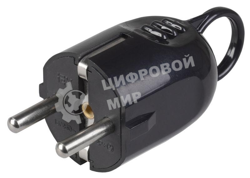 Вилка угловая ВПу12-02-Ст разборная с заземл. с кольцом 16А черный IEK EVP12-16-01-K02