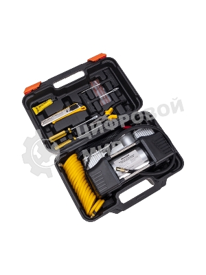 Компрессор поршневой автомобильный усиленный двухпоршневой в кейсе с набором инструментов (60л/мин, 10 АТМ) Rexant