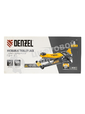 Домкрат гидравлический подкатной Denzel 3 т, 75-500 мм, быстрый подъем, низкий подхват, проф.