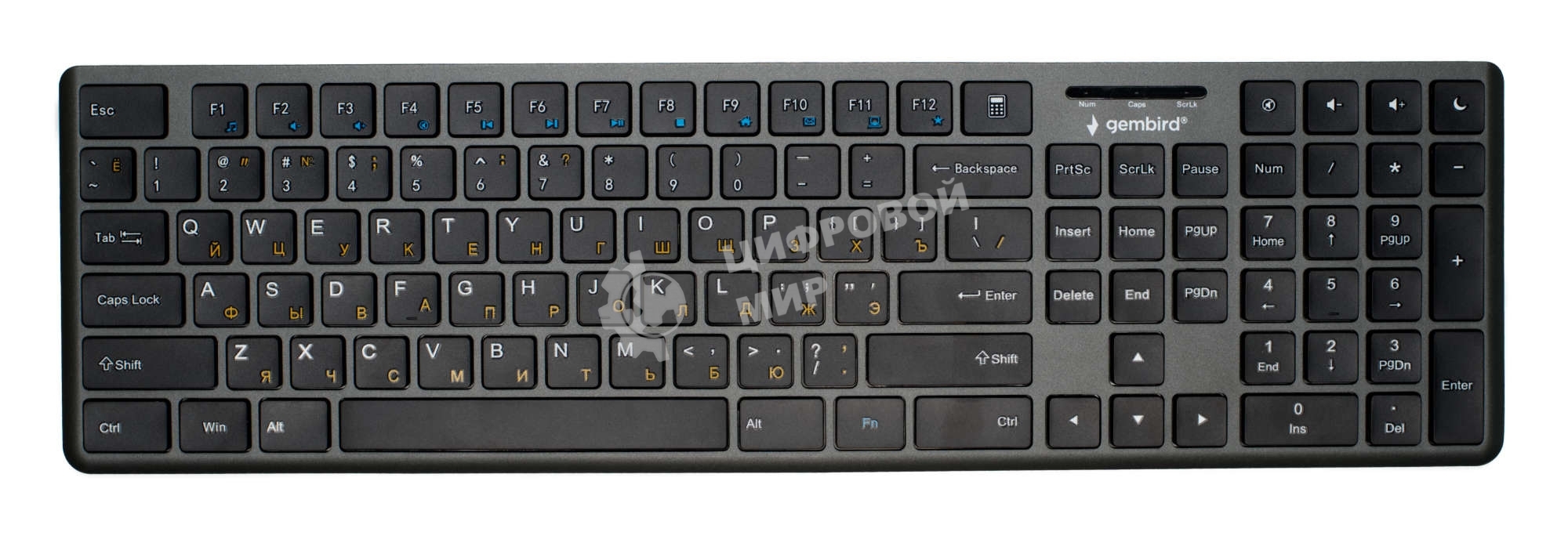 Проводная клавиатура Gembird KB-8460, полноразмерная, 103кл+5 доп, 12Fn, ножничная, тихая, 1.5м, черная