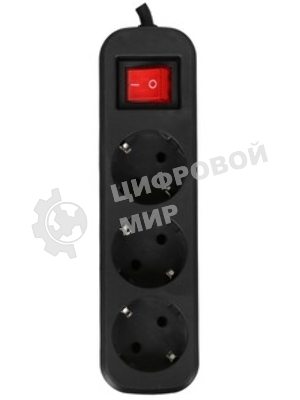 Удлинитель Defender с заземлением G330 Выключатель, 3.0 м, 3 розетки