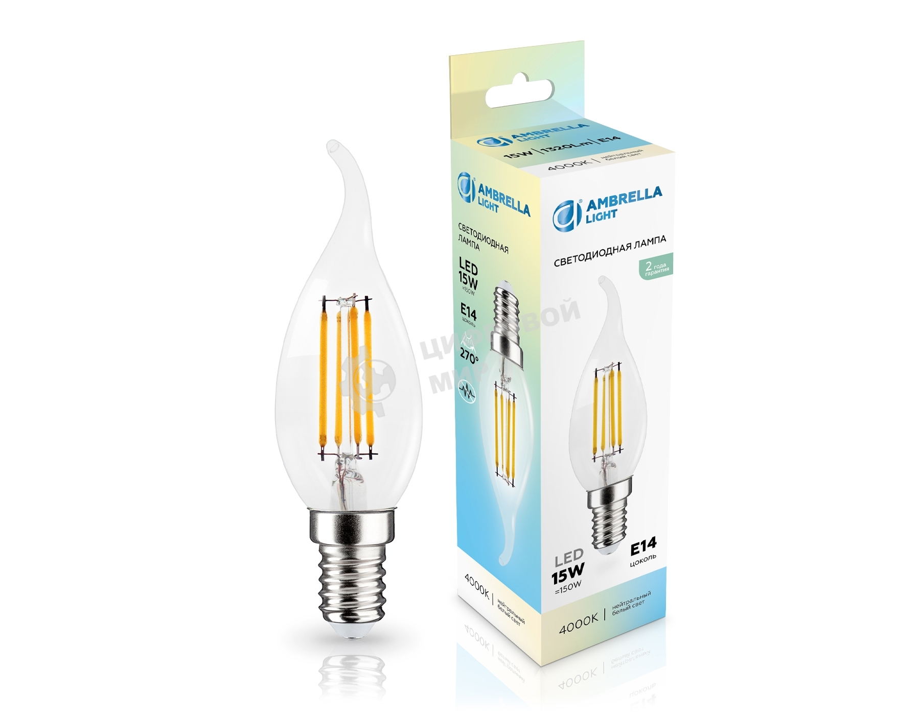 Лампа светодиодная 351524 Filament LED CF35 15W E14 4000K 220-240V