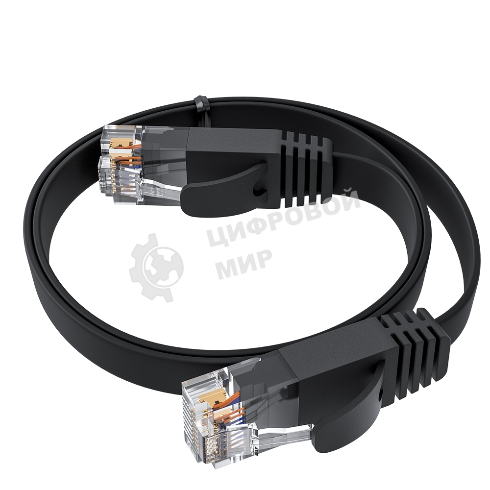 Патч-корд GCR PROF плоский прямой 3.0m, UTP медь cat.6, черный, 30 AWG, ethernet high speed 10 Гбит/с, RJ45, T568B, GCR-52870
