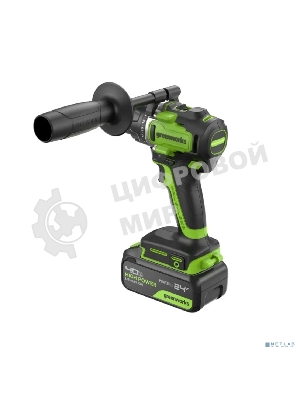 Дрель-шуруповерт аккумуляторная Greenworks GD24DD90 24V, 90 Нм, бесщеточная, 45/90Нм,2х4Ач,ЗУ,кор 3707507CUD