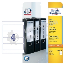 Этикетки самоклеящиеся для папок-регистраторов Avery Zweckform L4761-25 A4, 61x192 мм, 4 шт, универсальная, 80 г/м2, 25 л, белый