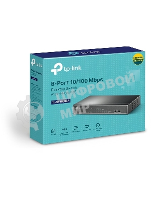 Коммутатор TP-Link 8-Port 10/100Mbps Unmanaged Switch with 4-Port PoE, metal case, desktop mount, PoE budget 41W.