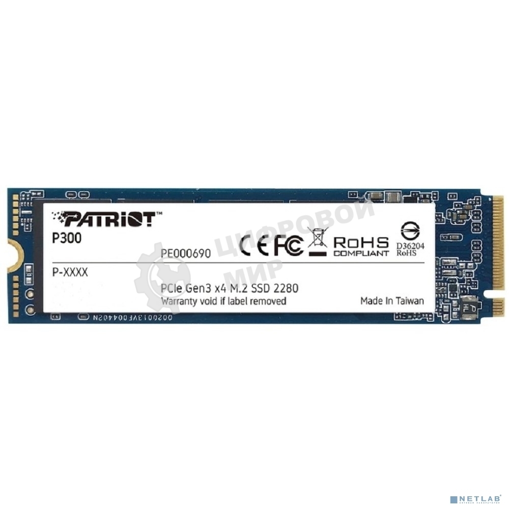 Накопитель SSD Patriot P300, 1000Gb, PCIe 3.0 x4, M.2 2280, NVMe, R/W 2100/1650
