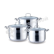 Набор посуды KELLI KL-4217 6 пред. (Кастрюля с жаропрочной стекл. крышкой 5 л. Кастрюля с жаропрочной стекл. крышкой 6.6 л. Кастрюля с жаропрочной стекл. крышкой 8 л. Высококачественная нерж. сталь 18/10. 5-ти слойное капсульное дно.)