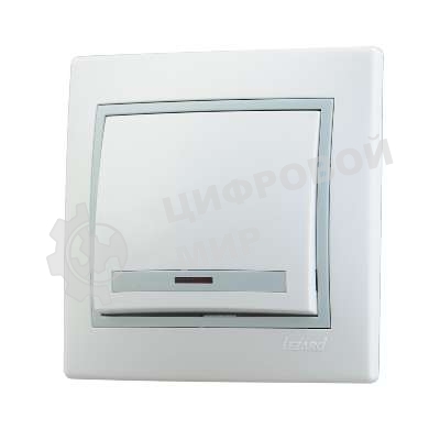 Выключатель 1-кл. СП Мира 10А IP20 с подсветкой белый/сер. LEZARD 701-0215-111