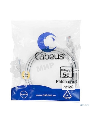 Патч-корд UTP Cabeus PC-UTP-RJ45-Cat.5e-1.5m, cat. 5e, 1.5 м, неэкранированный, серый