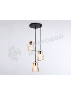 Светильник Ambrella light TR80499/3 BK/LW черный/светлое дерево E14/3 max 60W D350*1000
