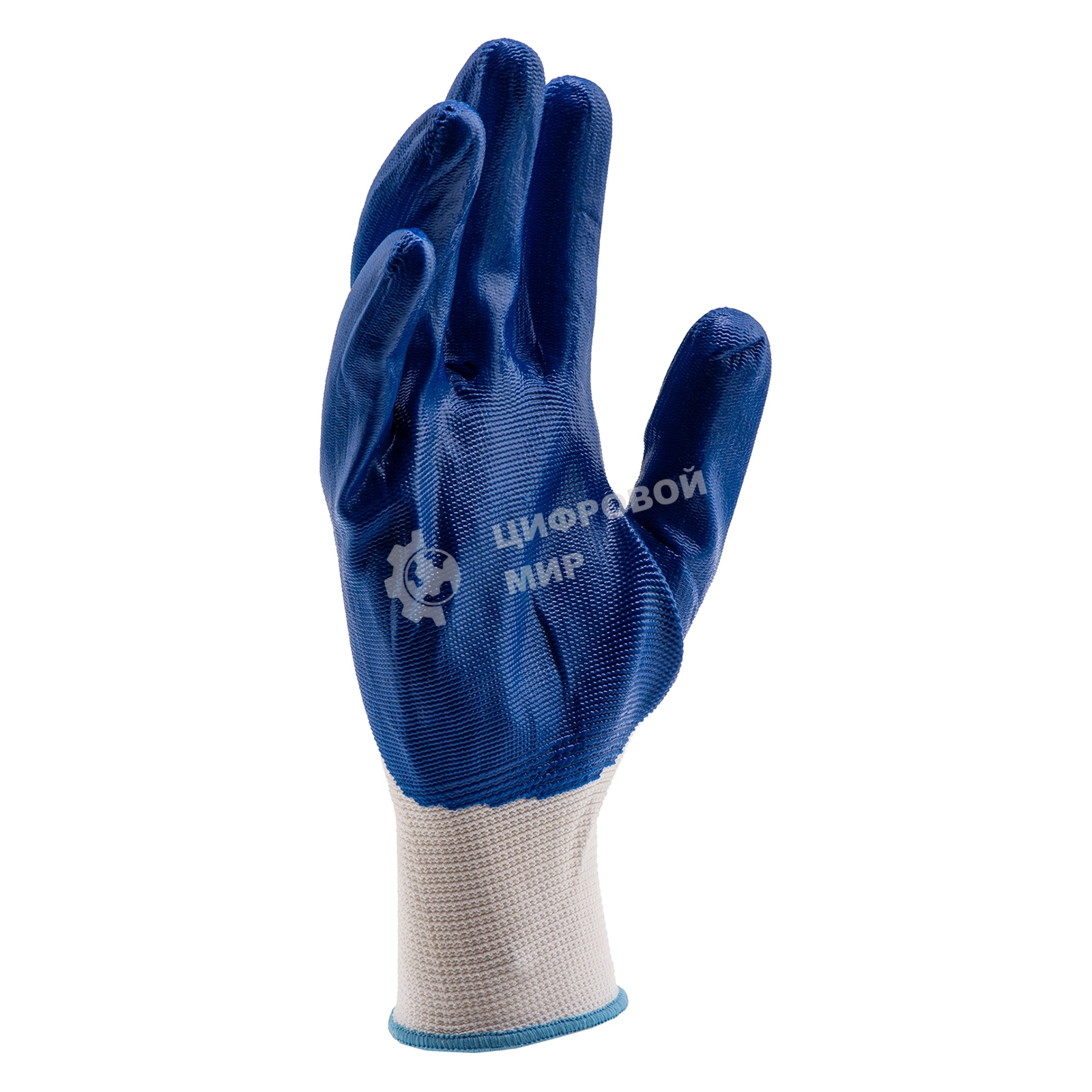 Перчатки полиэфирные Сибртех с синим нитрильным покрытием, размер L, 15 класс вязки