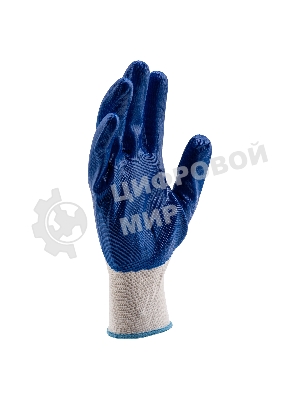 Перчатки полиэфирные Сибртех с синим нитрильным покрытием, размер L, 15 класс вязки