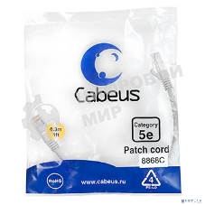 Шнур комм. Cabeus, кат. 5е, экр., F/UTP, RJ45/RJ45, LSZH, AWG24, 0.3м, серый