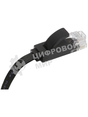 Патч-корд Greenconnect плоский прямой PROF 15.0m UTP медь, cat.6, черный, позолоченные контакты, 30 AWG, Premium ethernet high speed 10 Гбит/с, RJ45, T568B (GCR-LNC616-15.0m)