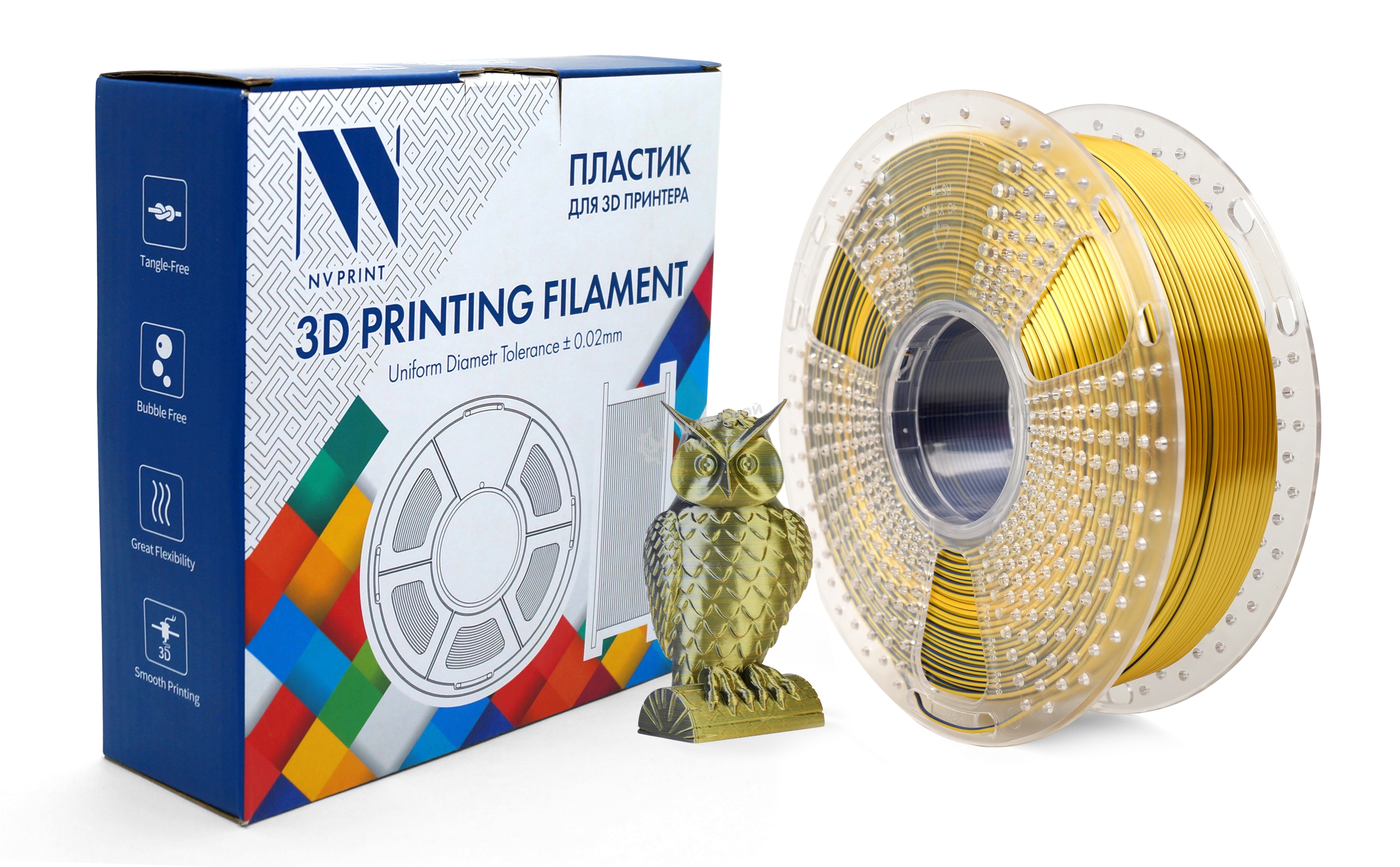 Филамент NVPrint Silk PLA+ Black/Gold для 3D печати диаметр 1.75мм длина 330 метров масса 1 кг