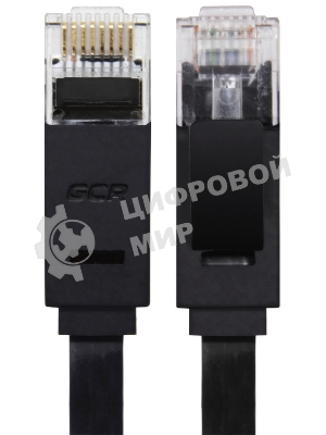 Патч-корд Greenconnect плоский прямой PROF 15.0m UTP медь, cat.6, черный, позолоченные контакты, 30 AWG, Premium ethernet high speed 10 Гбит/с, RJ45, T568B (GCR-LNC616-15.0m)