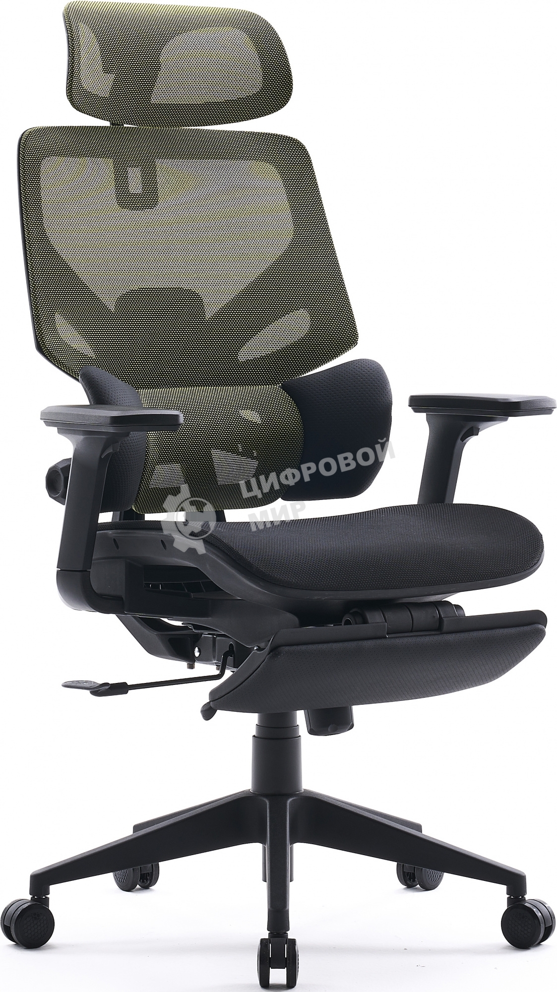 Кресло офисное Cactus CS-CHR-MC01-LGNBK салатовый, сиденье черный, сетка/ткань, с подголов. крестов. пластик, подст. для ног