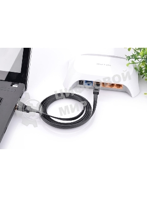 Патч-корд Greenconnect плоский прямой PROF 15.0m UTP медь, cat.6, черный, позолоченные контакты, 30 AWG, Premium ethernet high speed 10 Гбит/с, RJ45, T568B (GCR-LNC616-15.0m)