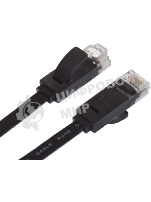 Патч-корд Greenconnect плоский прямой PROF 15.0m UTP медь, cat.6, черный, позолоченные контакты, 30 AWG, Premium ethernet high speed 10 Гбит/с, RJ45, T568B (GCR-LNC616-15.0m)