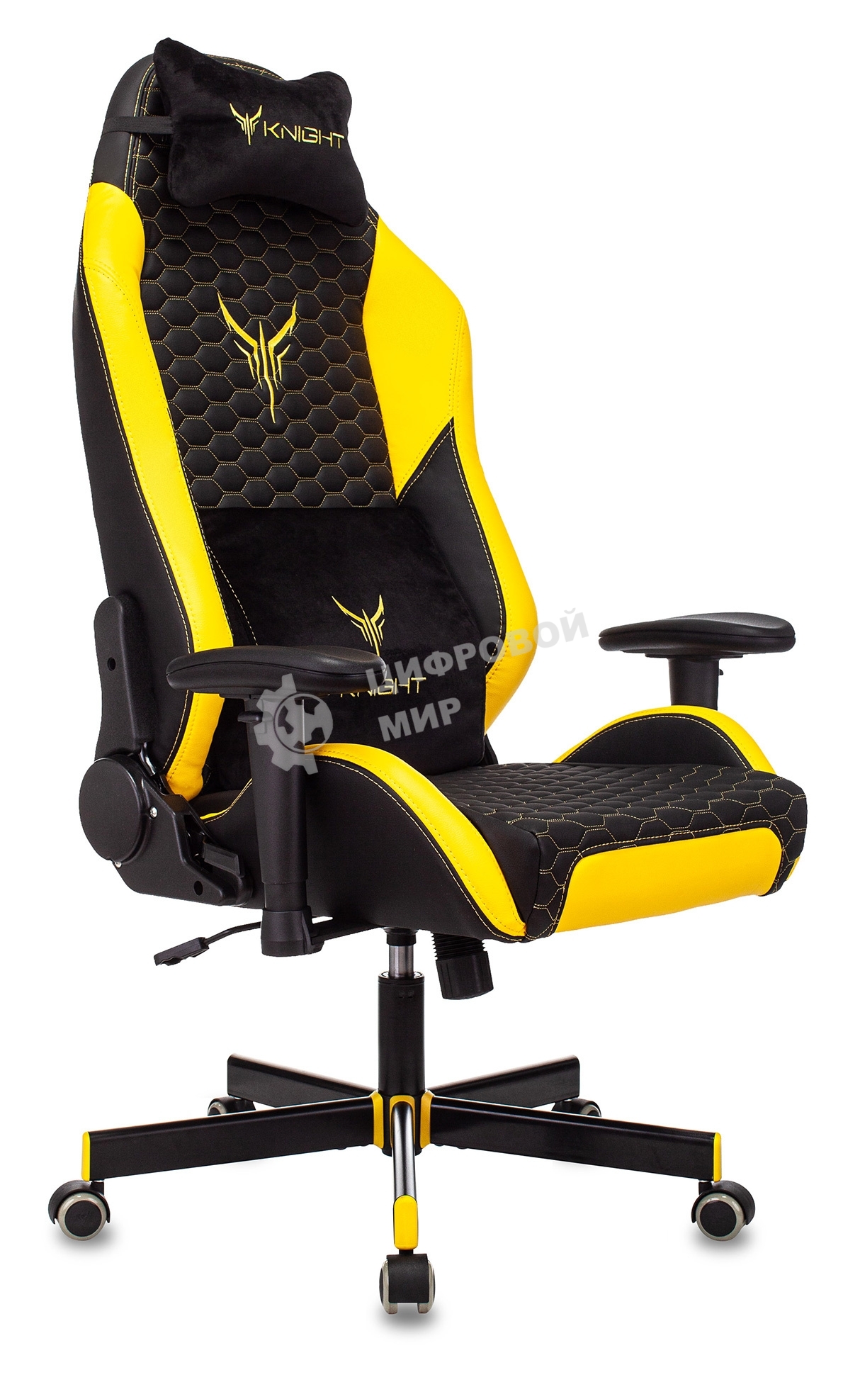 Кресло игровое Knight Neon черный/желтый соты эко.кожа с подголов. крестовина металл