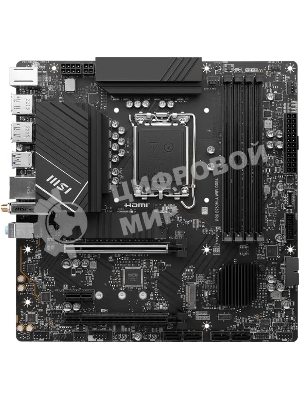 Материнская плата MSI PRO B760M-A WIFI DDR4, LGA 1700, Intel B760, 4xDDR4, 4xSATA, 2xM.2, 1xPCI-E 4.0 x16, 1xPCI-E 4.0 x4, 1xPCI-E x1, 2xHDMI, 2xDP, 1x 2.5Gb LAN, 2xUSB-A 2.0, 2xUSB-A 3.2 Gen 1, 2xUSB-A 3.2 Gen 2, 3x3.5 мм, 7.1, Micro-ATX