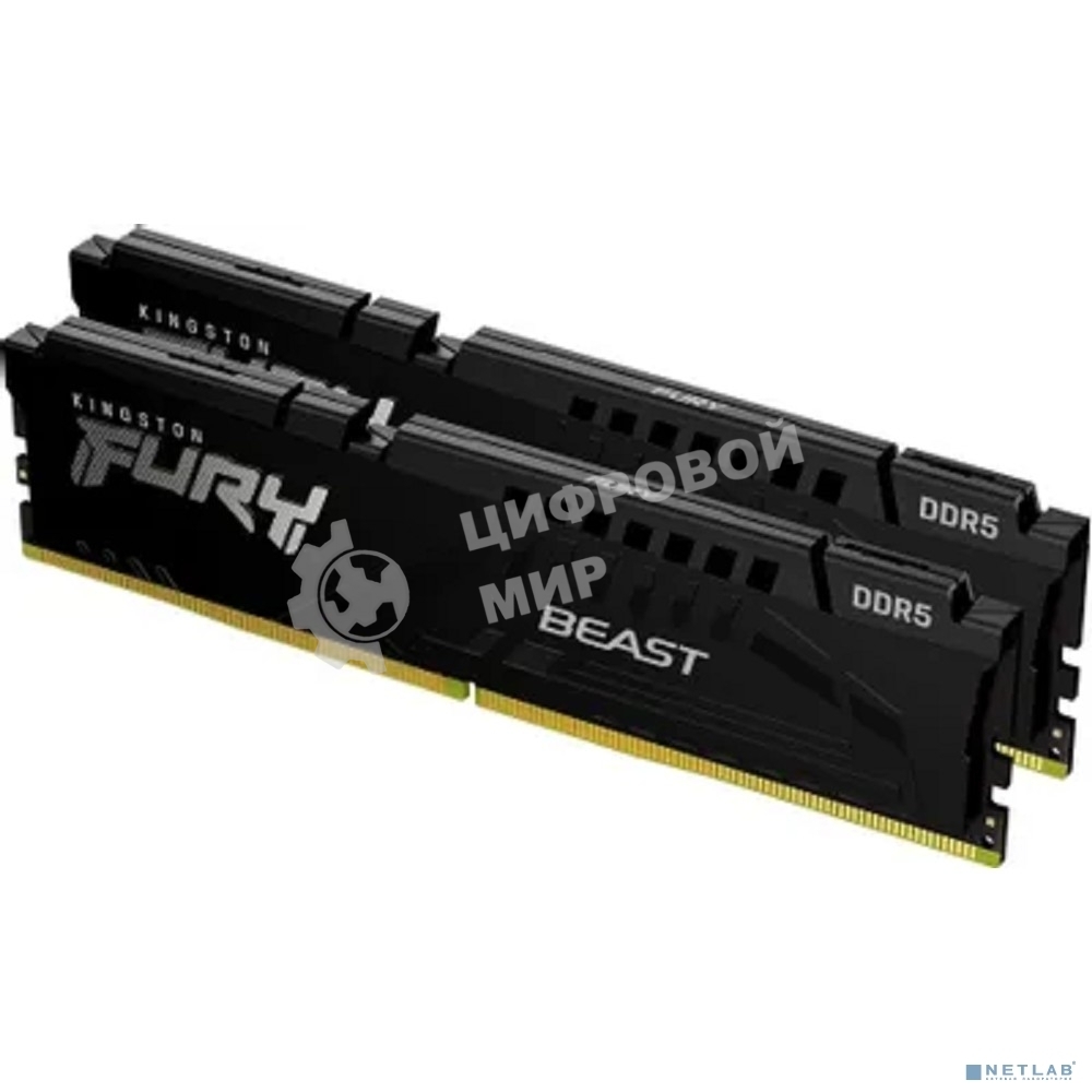 Оперативная память Kingston Fury Beast Black, DDR5, 64GB (2x32GB), 5200 MHz, CL40, с радиатором, чёрный