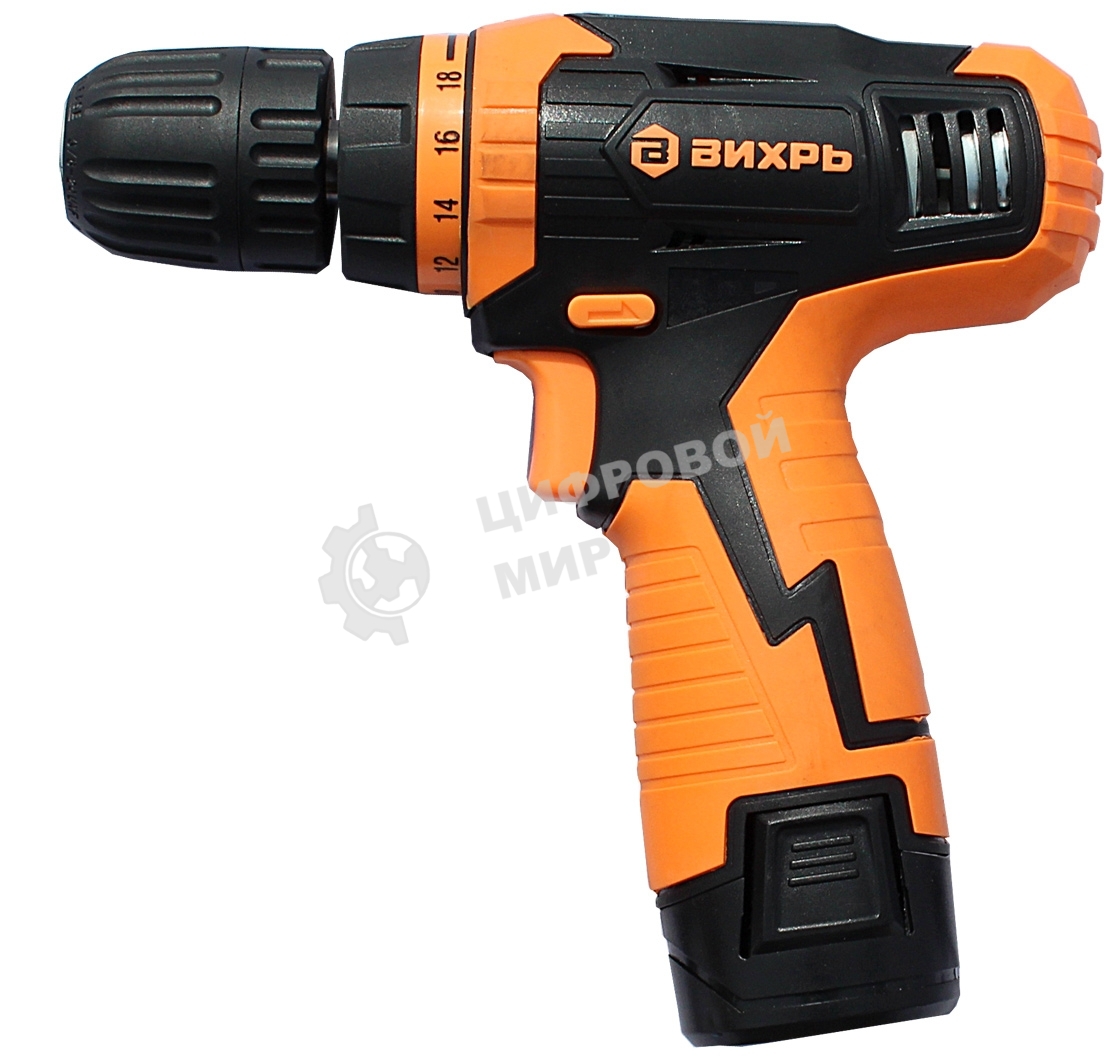 Дрель-шуруповерт аккумуляторная Вихрь ДА-12Л-2к 72/14/7, Аккумуляторная, 12В, 2 АКБ, Кейс