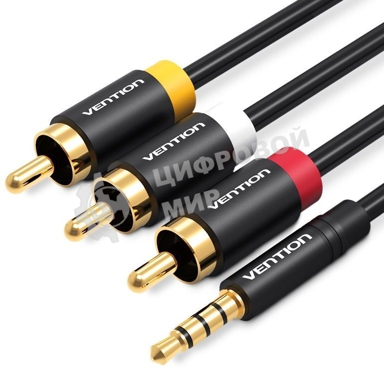 Кабель Vention аудио Jack 3,5 мм M/3RCA M - 1.5м Черный