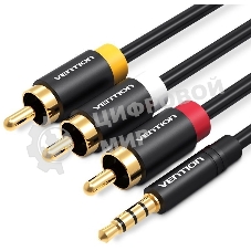 Кабель Vention аудио Jack 3,5 мм M/3RCA M - 1.5м Черный