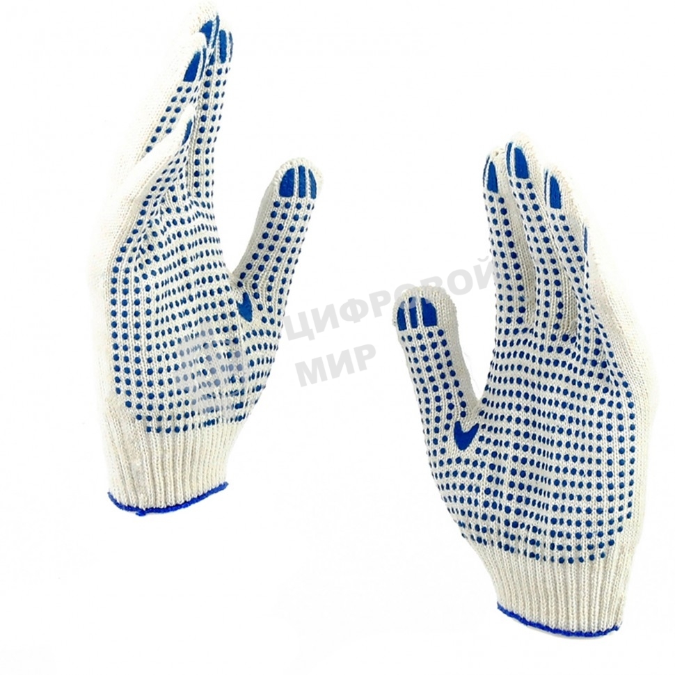 Перчатки трикотажные, с ПВХ точкой, 10 класс, стикер Россия