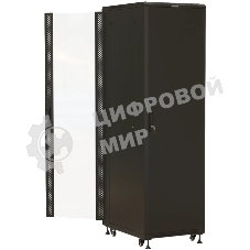 Шкаф серверный Hyperline (TTbR-4261-AS-RAL9004) напольный 42U 600x1000мм пер.дв.стекл задн.дв.спл.стал.лист 2 бок.пан. 800кг черный 910мм 2055мм IP20 сталь