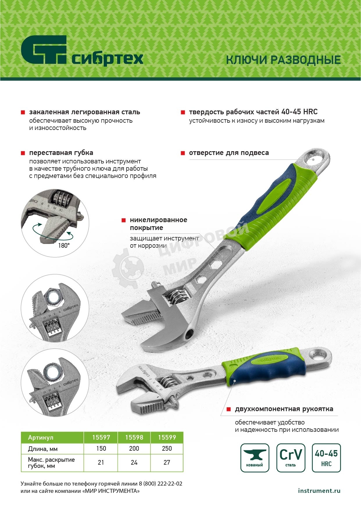 Ключ разводной Сибртех 150мм, переставная губка, двухкомпонентная рукоятка
