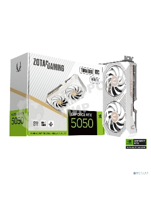 Видеокарта Zotac GAMING GeForce RTX 5050 TWIN EDGE OC WHITE ED, NVIDIA RTX 5050, 8 ГБ GDDR6, 128 бит, PCI-e 5.0, 1xHDMI, 3xDP, 2602 МГц
