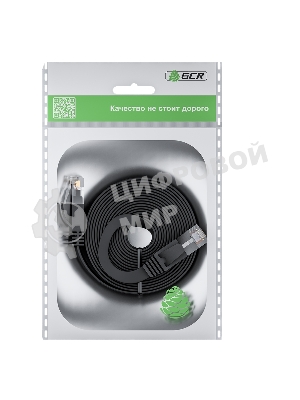Патч-корд GCR PROF плоский прямой 3.0m, UTP медь cat.6, черный, 30 AWG, ethernet high speed 10 Гбит/с, RJ45, T568B, GCR-52870