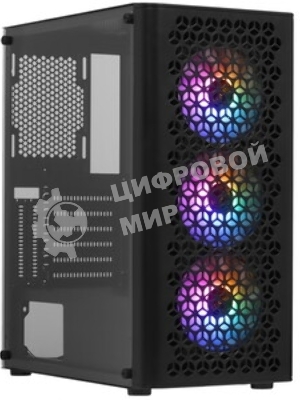 Компьютерный корпус Miditower ExeGate EVO-9202 (ATX, без БП, с окном, 1*USB+1*USB 3.0, аудио, 3 вент. 12см с RGb подсветкой)
