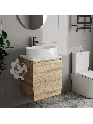 Тумба Bau Dream Blackwood 50 с дверцей, раковина BAU Nimb 50х36, смеситель для раковины высокий Hotel Black, черный