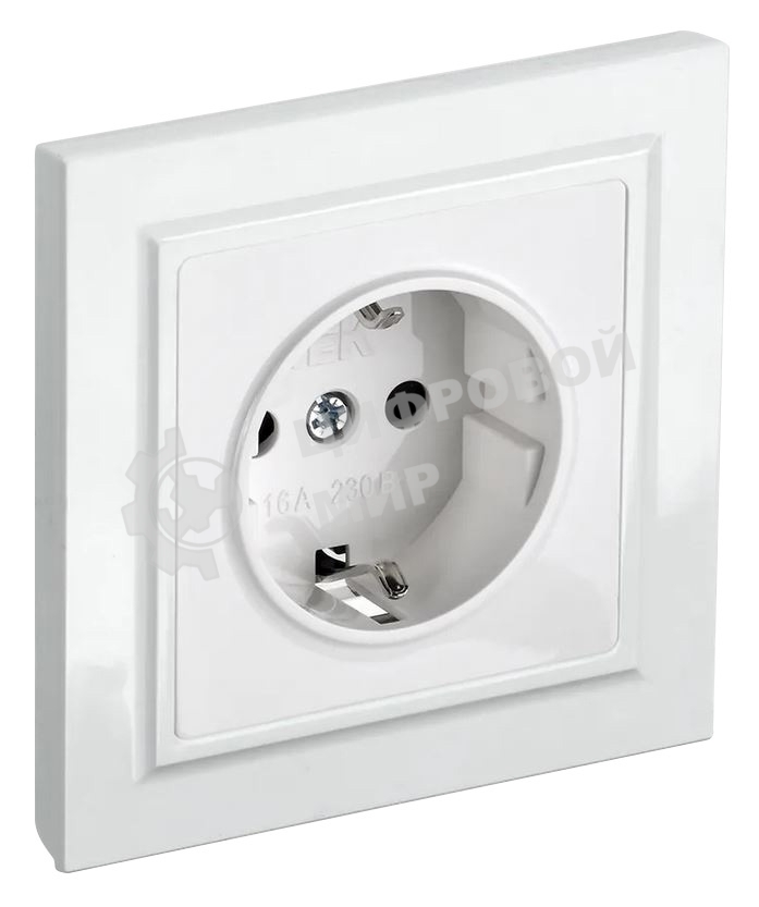 Розетка BRITE РСР14-1-0-БрБ 16А в сборе с заземл. защ. шторки белый IEK BR-R14-16-K01-F