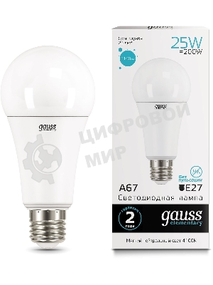 Лампа светодиодная Gauss Elementary 25Вт цок.: E27 груша 220B 4100K св. свеч. белый ней. A67 (упак.: 10 шт)