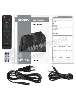 Акустическая система SVEN SPS-730 2.0 черные (2x25Вт, экокожа, USB/SD, пульт ДУ, Bluetooth)