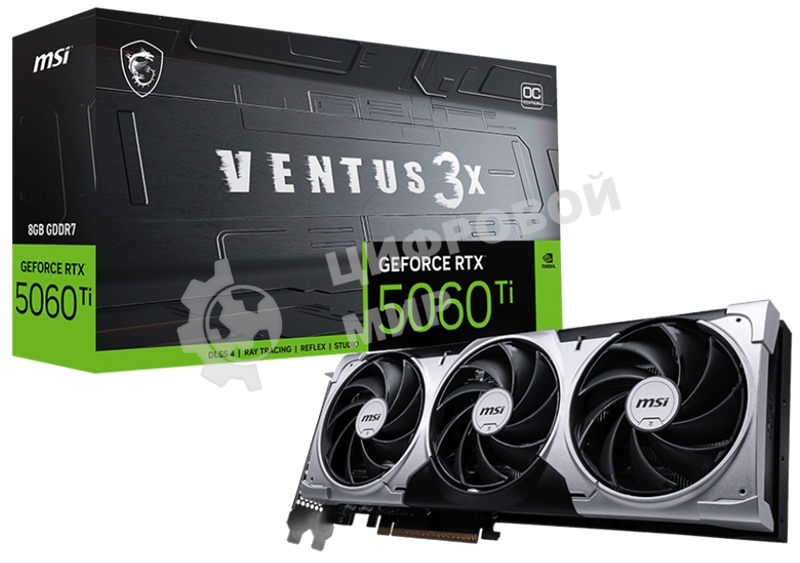 Видеокарта MSI PCI-E 5.0 RTX 5060 Ti 8G VENTUS 3X OC NVIDIA GeForce RTX 5060TI 8Gb 128bit GDDR7 2602/28000 HDMIx1 DPx3 HDCP Ret