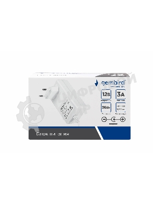 Блок питания Gembird NPA-AC40, 12В/3А, 36Вт, 1 штекер 5.5х2.5мм, белый
