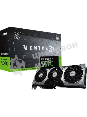 Видеокарта MSI GeForce RTX 5070 VENTUS 3X OC, 12 GB GDDR7, 192 bit, 3xDisplayPort, HDMI, GPU 2295 MHz