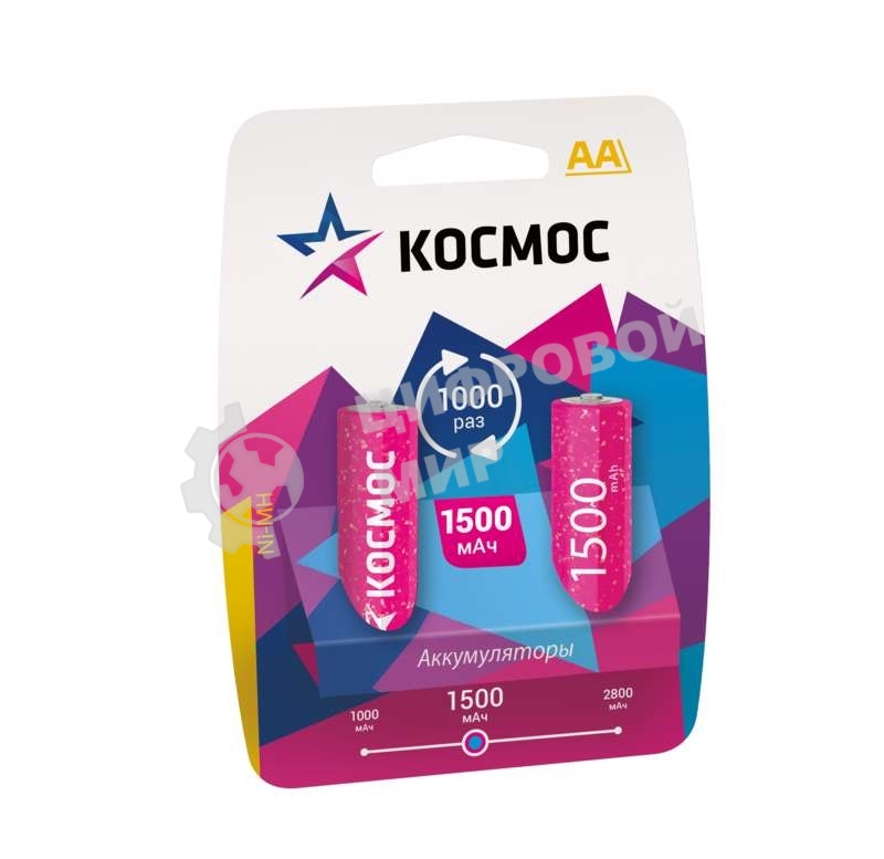 Аккумулятор Космос KOCR6NIMH(1500mA) R6 NiMn 1500мА·ч BP-2 (блист.2шт.) ЦЕНА ЗА 1 шт
