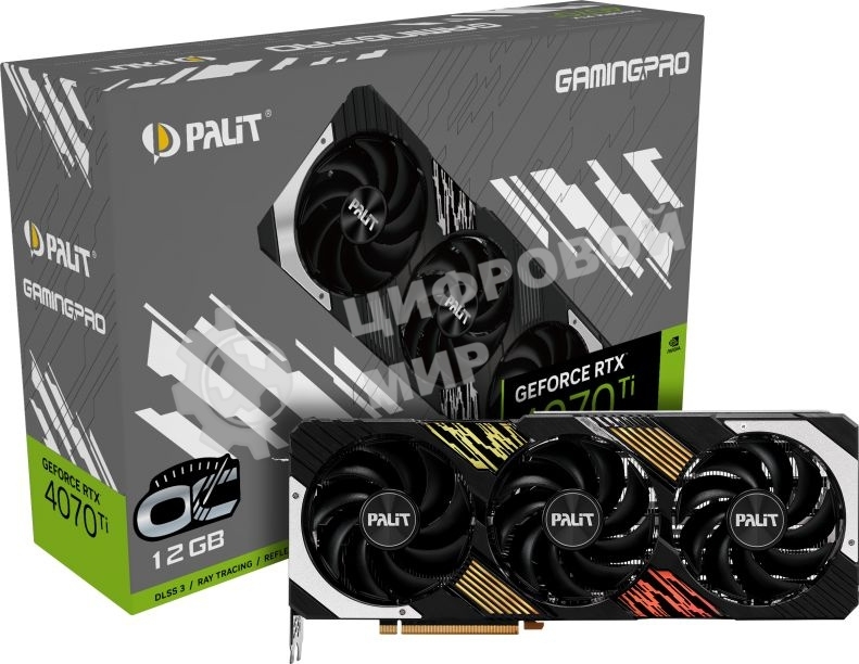 Видеокарта Palit RTX4070Ti GAMINGPRO OC NVIDIA GeForce RTX 4070TI PCI-E 4.0 12288Mb 192 GDDR6X 2310/21000 HDMIx1 DPx3 HDCP Ret