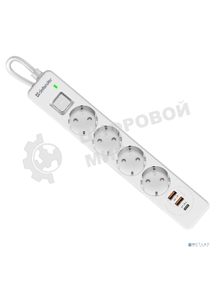 Удлинитель с сетевым фильтром Defender DFS 143, белый, 4розетки, USB+TypeC, 3 м.