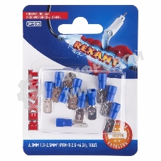 Клемма плоская Rexant, изолированная штекер - 6.3 мм, 1.5-2.5 мм², (РПи-п 2.5-(6.3)/(MDD2-250), синий, в упак. 10 шт.